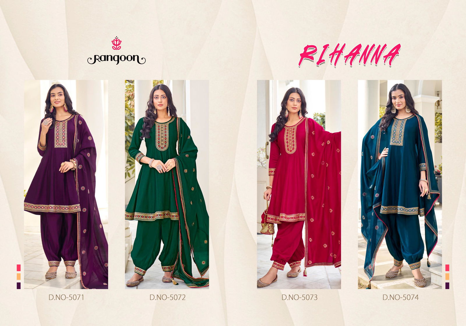 Rihanna By Rangoon Designer Work Silk Kurti With Bottom Dupatta Wholesale Market In Surat
